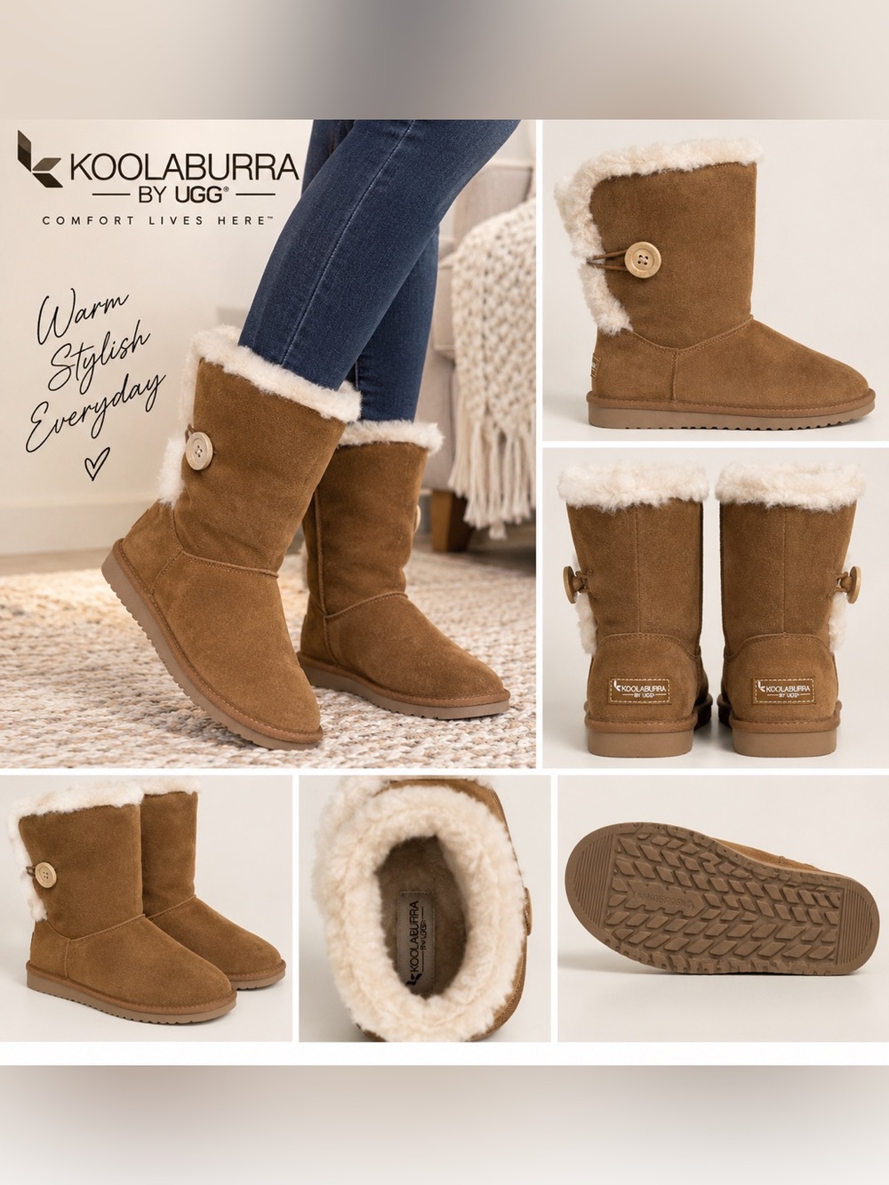Koolaburra by UGG Chestnut Suede Shearling Boots Size 7 New No Box